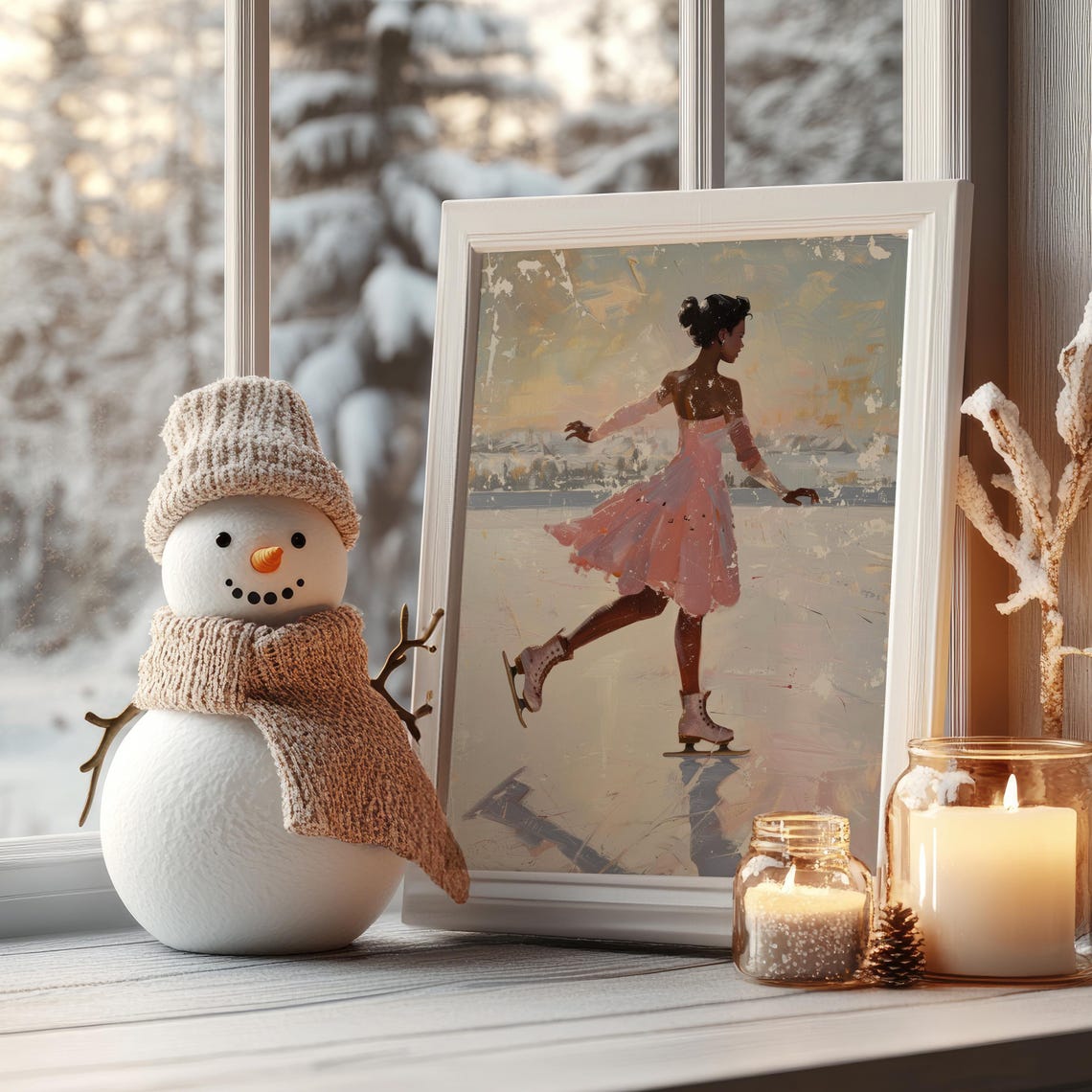 Figure Skater Girl Wall Art Preppy Room Decor Ice Skating Black Girl Poster Girly Pink Winter Print Christmas - Image 4
