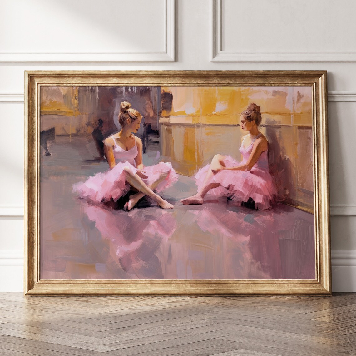Two Ballerinas in Pink Tutus Resting on Studio Floor Oil Painting Poster - Image 3