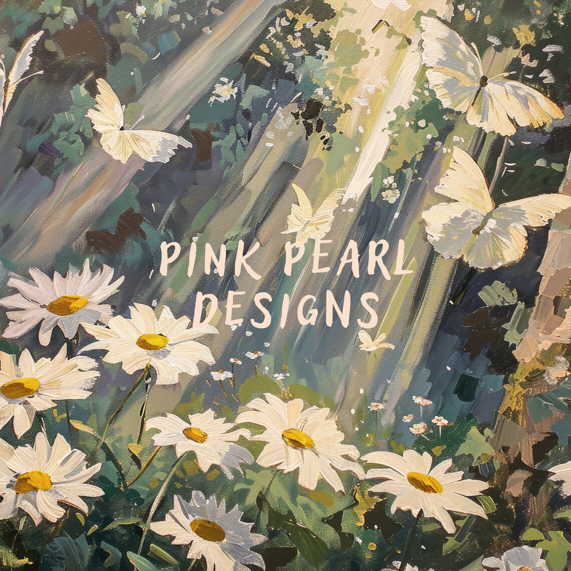 White Daisy Flowers Butterflies Sunbeam Forest Garden Art Wall Print - Image 6