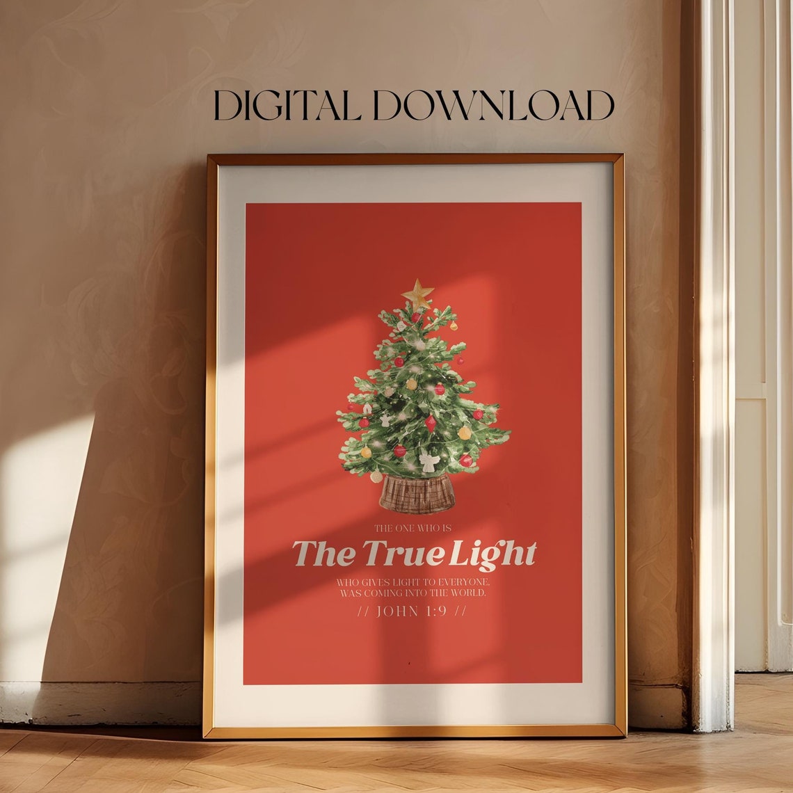 John 1:9 The True Light Christmas Tree Red Vintage Holiday Poster - Image 4