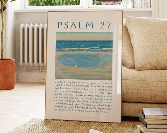 Psalm 27 Vintage Christian Wall Art Coastal Landscape Mural Bible Verse Wall Art Christian Housewarming Gift