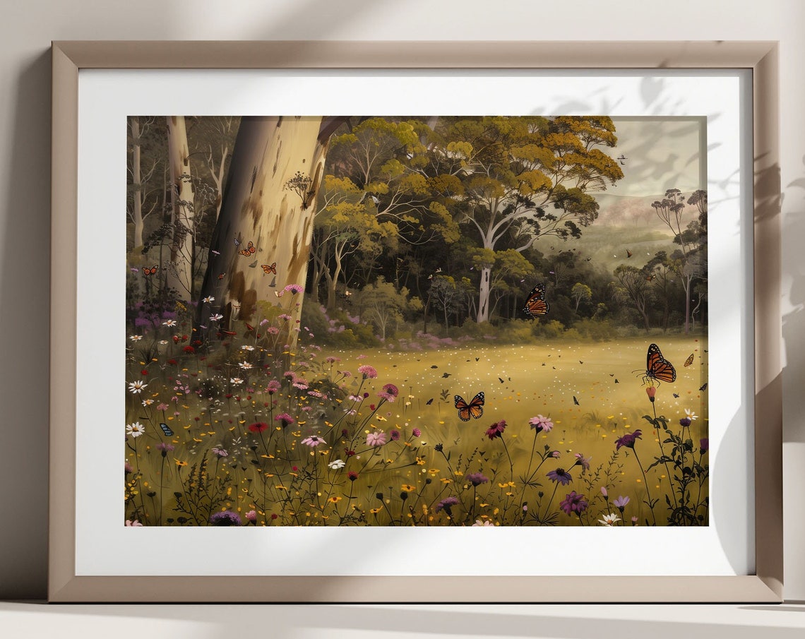 Wildflower Field Butterflies Landscape Oil Painting Vintage Farm House Wall Art Country Field Landscape Al01 - Image 8