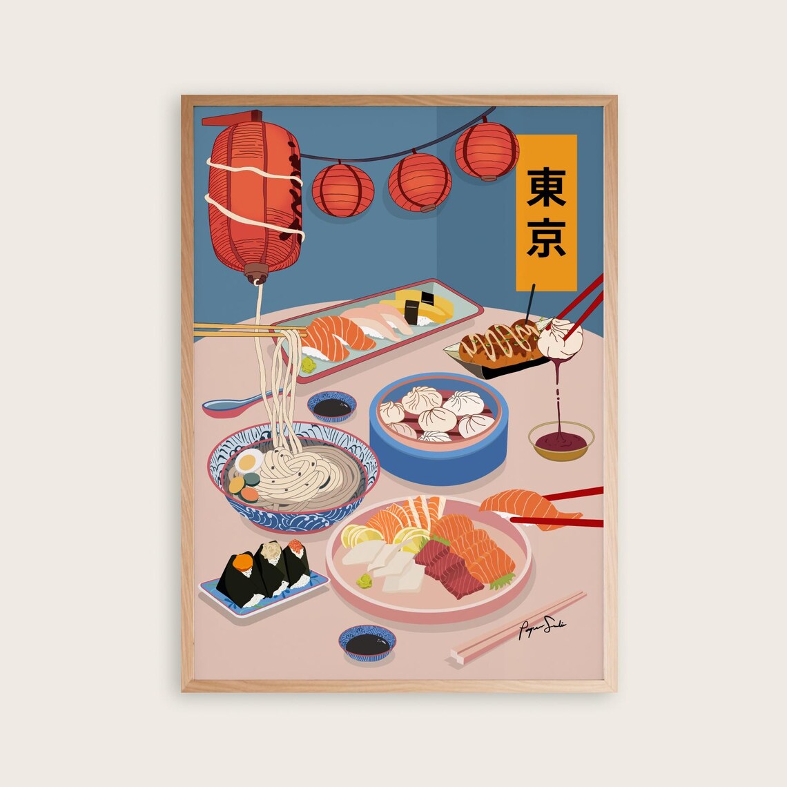 Tokyo Japanese Food Sushi Ramen Dumplings Illustration Poster