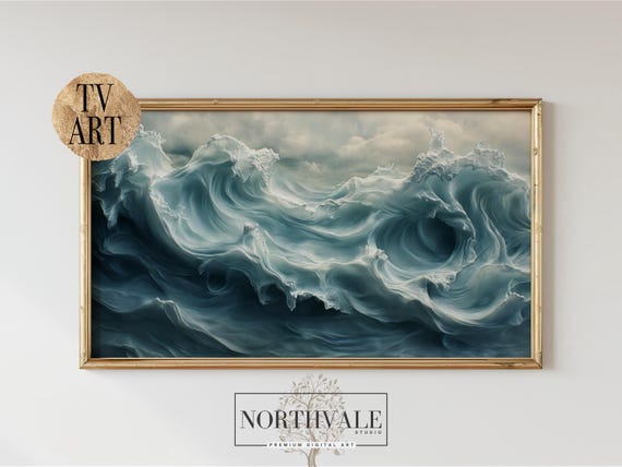 Abstract Ocean Waves Samsung Frame Tv Art Coastal Wall Decor Wave Sculpture For Seascape Nautical Beach 18