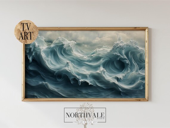 Dramatic Abstract Ocean Wave Sculpture Art Teal Blue Swirling Sea Poster