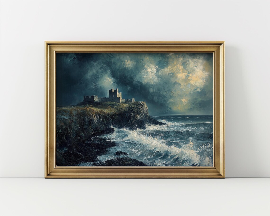 Stormy Sea On Rugged Northern Coast, Vintage Landscape Art