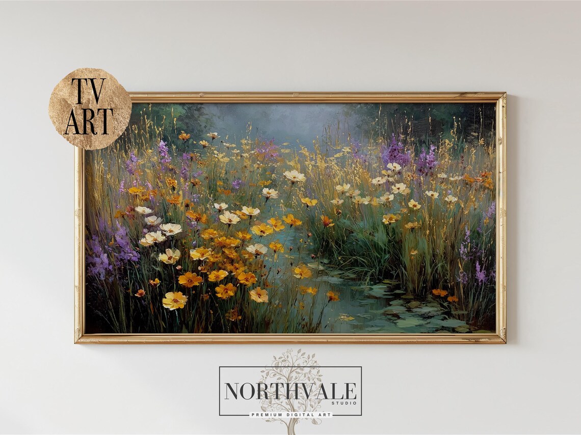 Autumn Meadow Wildflowers, Rustic Vintage Landscape Art Print