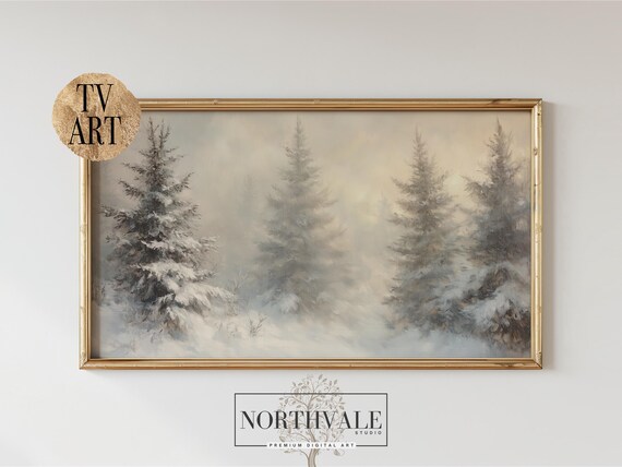 Misty Snowy Pine Forest Winter Landscape Calm Nature Art Poster