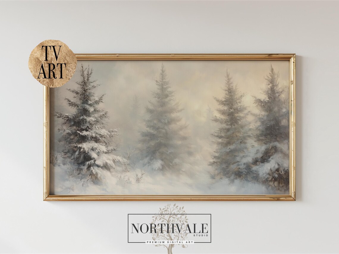 Misty Snowy Pine Forest Winter Landscape Calm Nature Art Poster