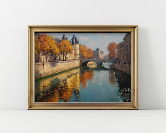 Vintage Autumn Seine River Paris Golden Riverside Fall Wall Art