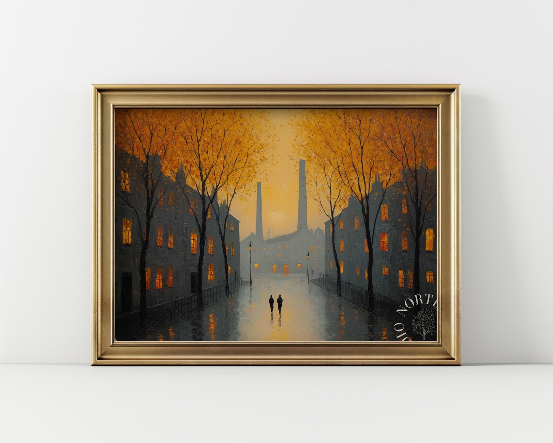 Urban Factory Street At Dusk, Industrial Landscape Art Print