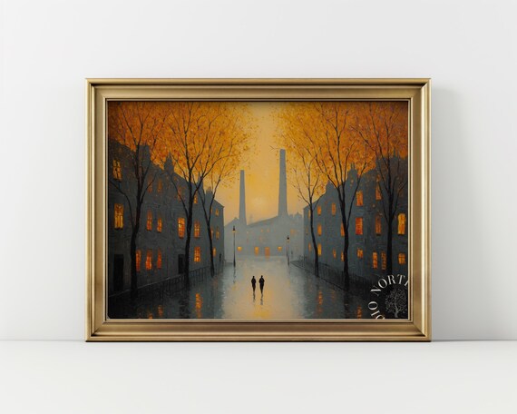 Urban Factory Street At Dusk, Industrial Landscape Art Print