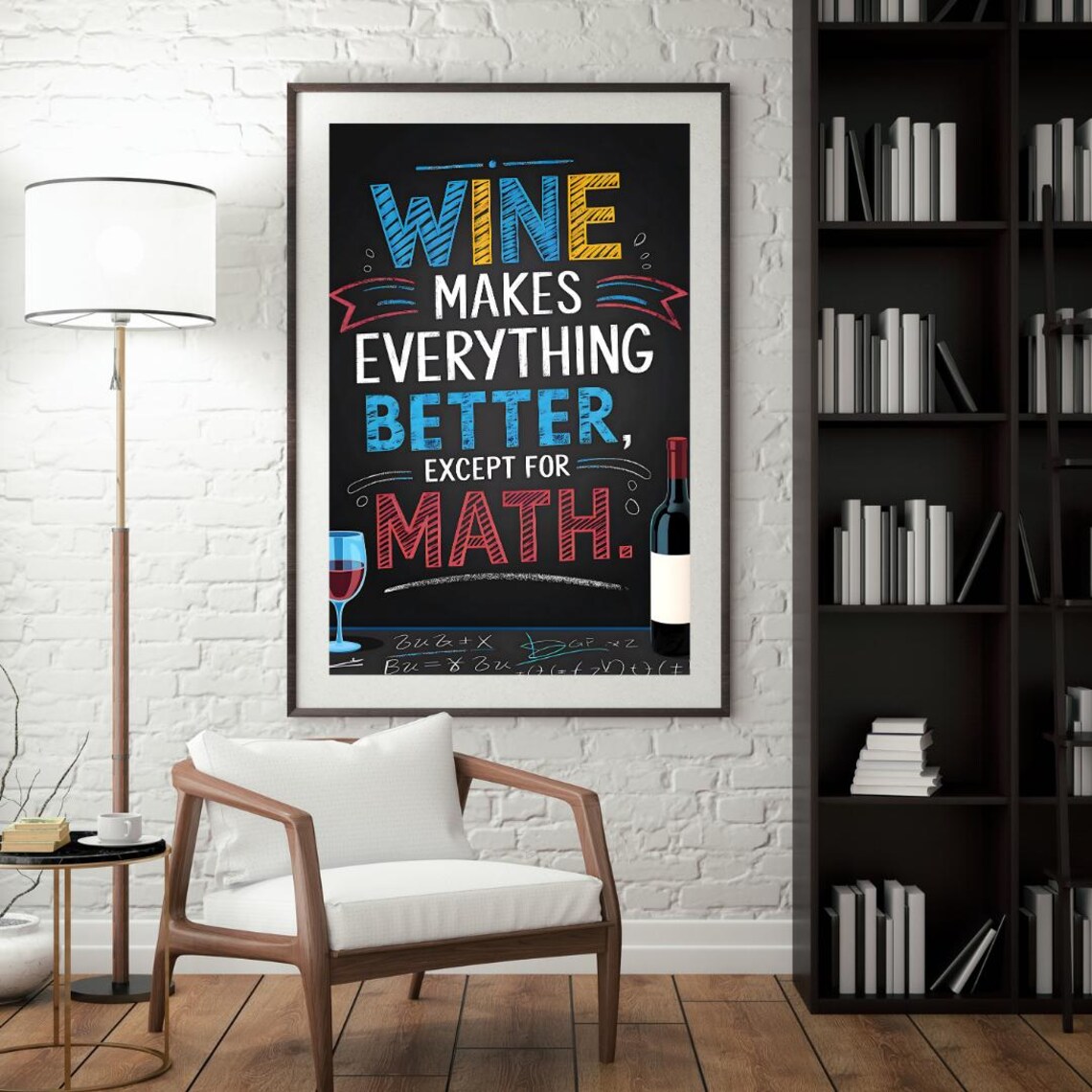 Wine Makes Everything Better Except Math Chalkboard Quote Poster - Image 5