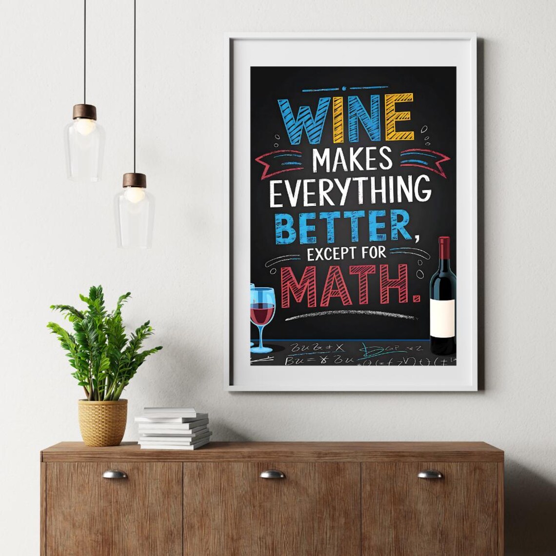 Wine Makes Everything Better Except Math Chalkboard Quote Poster - Image 2