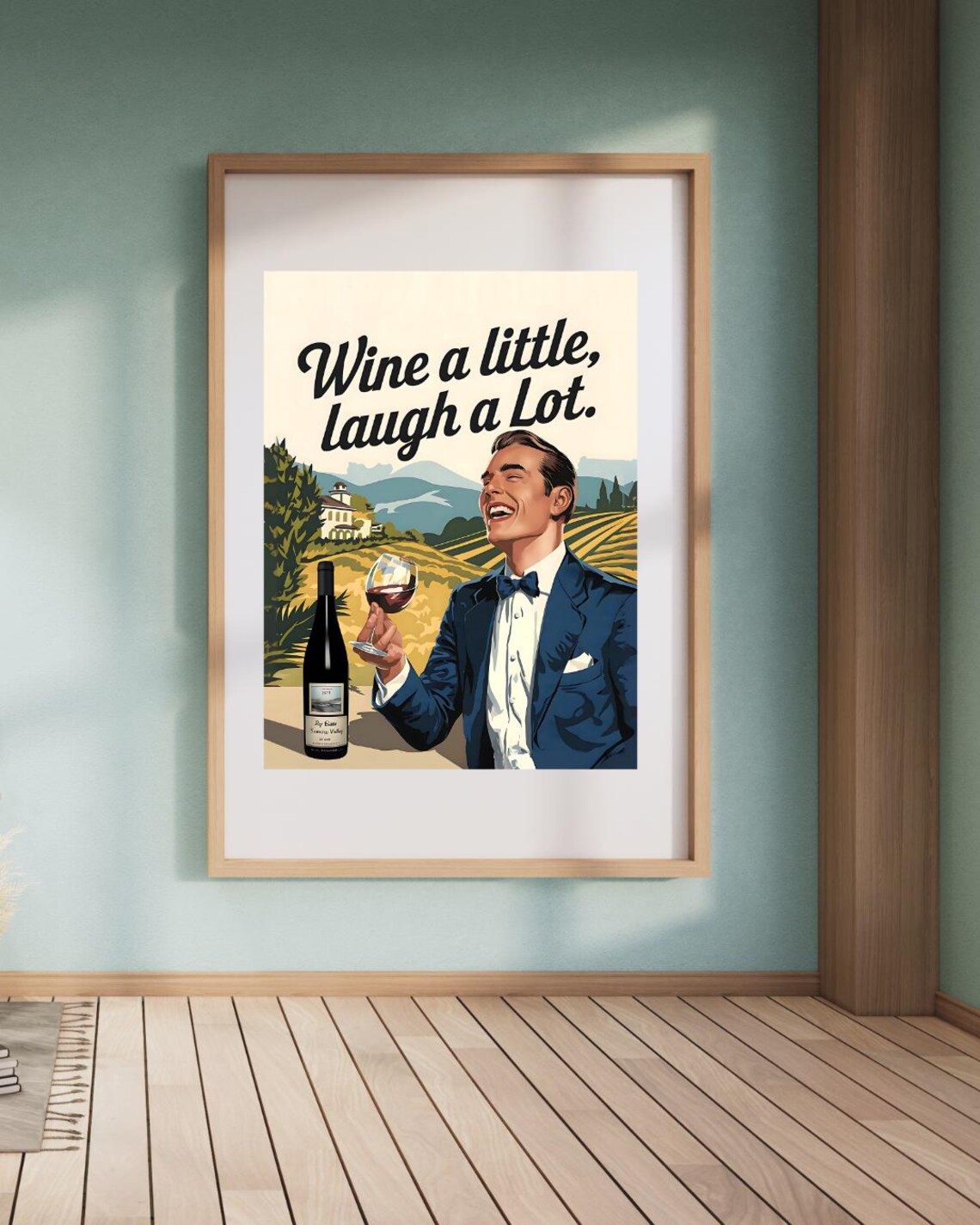 Vintage Wine a Little Laugh a Lot Laughing Vineyard Man Poster - Image 6