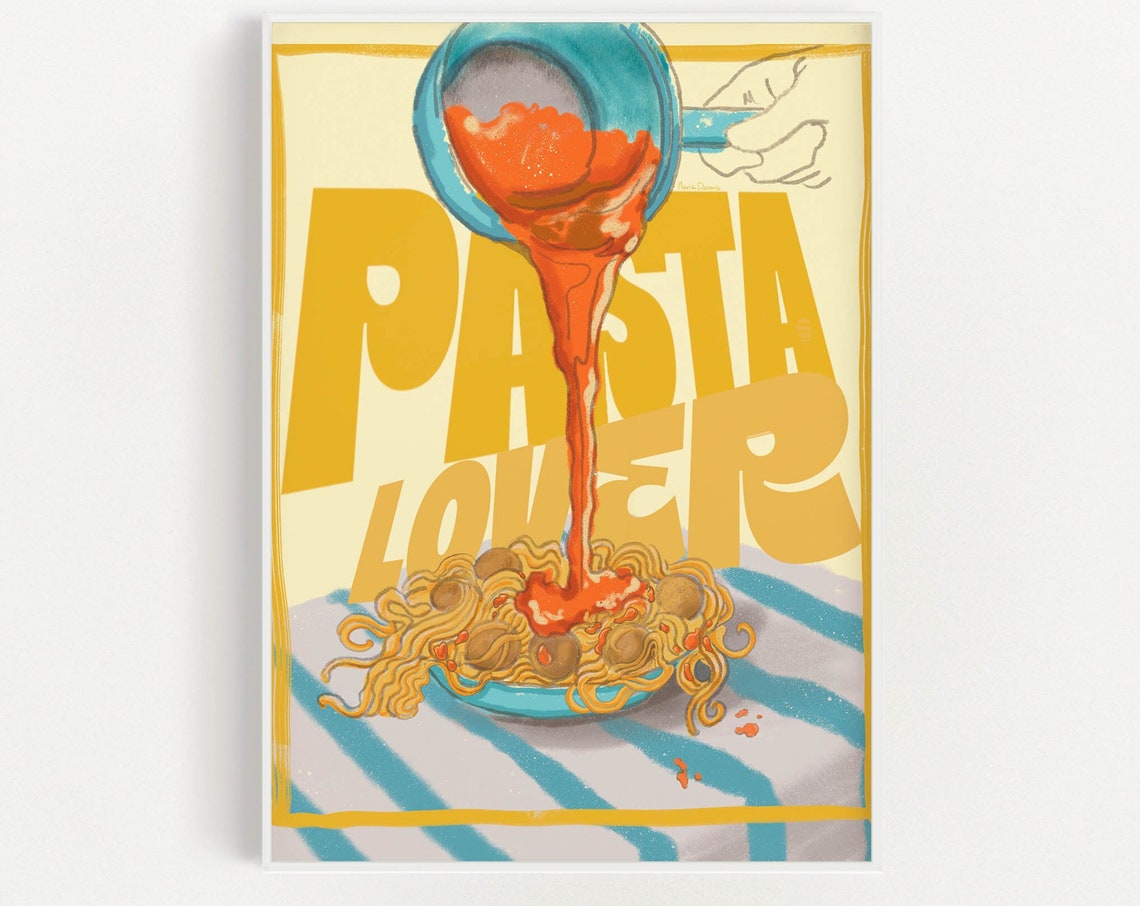 Bold Pasta Lover Retro Spaghetti Sauce Pour Fun Kitchen Poster - Image 4