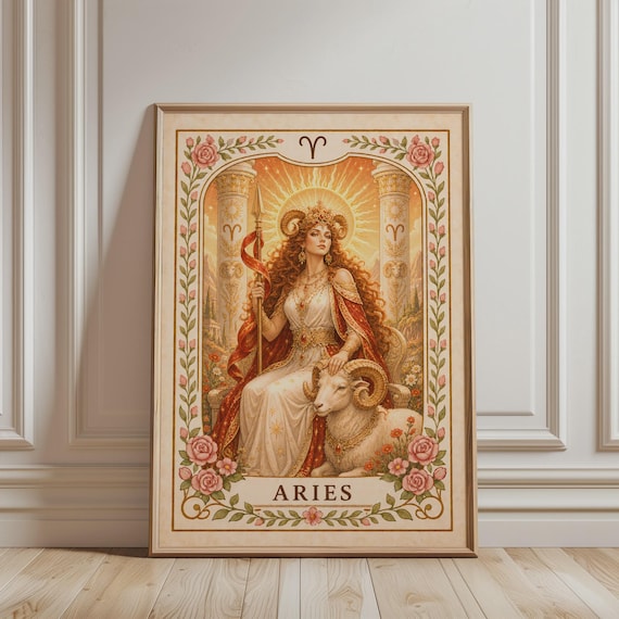 Aries Zodiac Boho Floral Astrology Poster