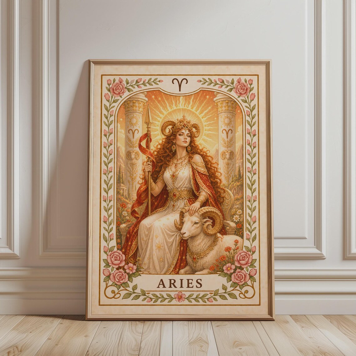 Aries Zodiac Boho Floral Astrology Poster