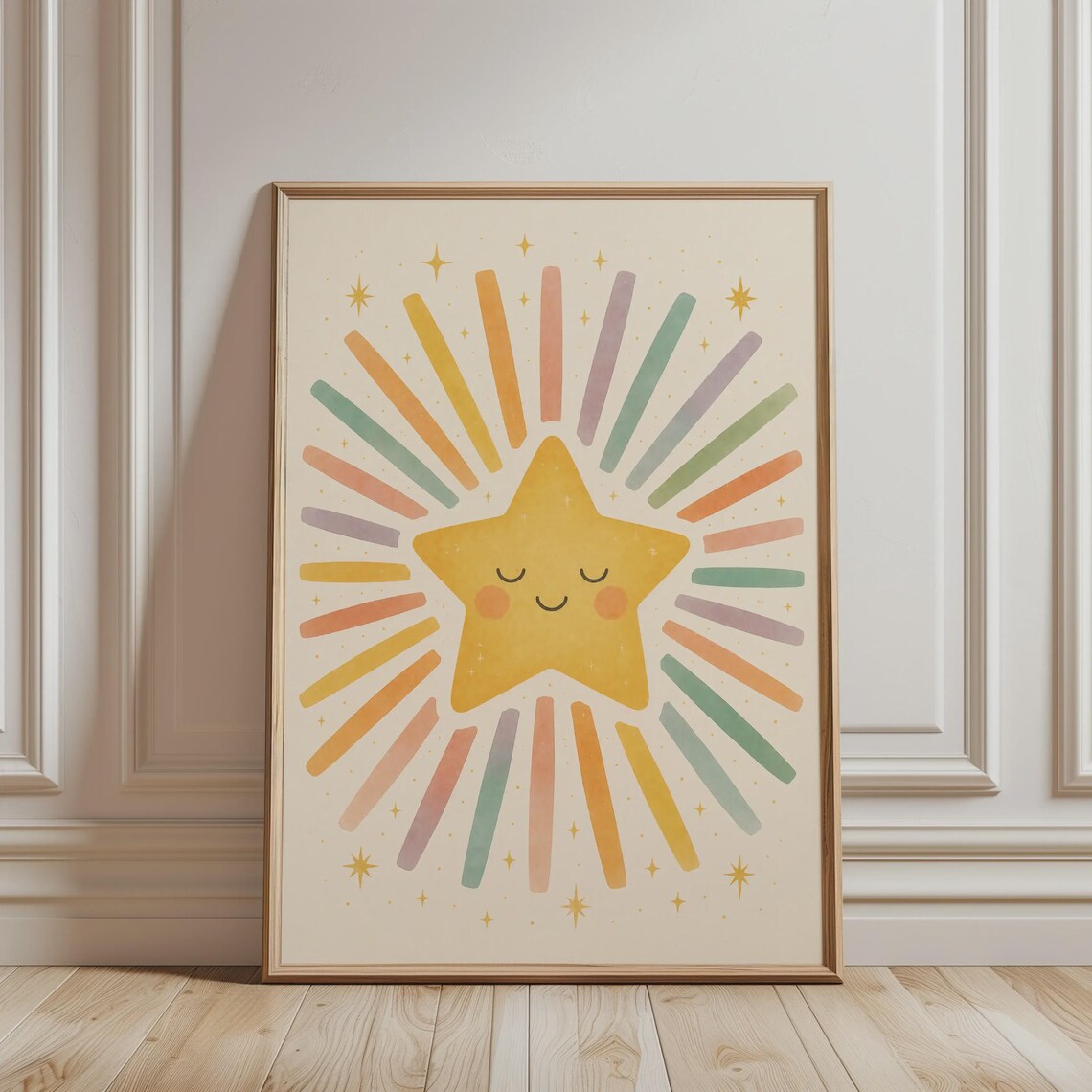 Cute Smiling Star Art Print, Boho Celestial Nursery Decor