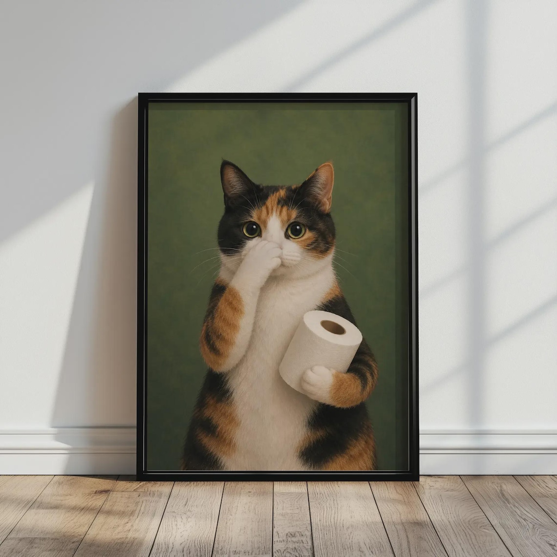 Calico Cat Bathroom Poster, Quirky Toilet Humor