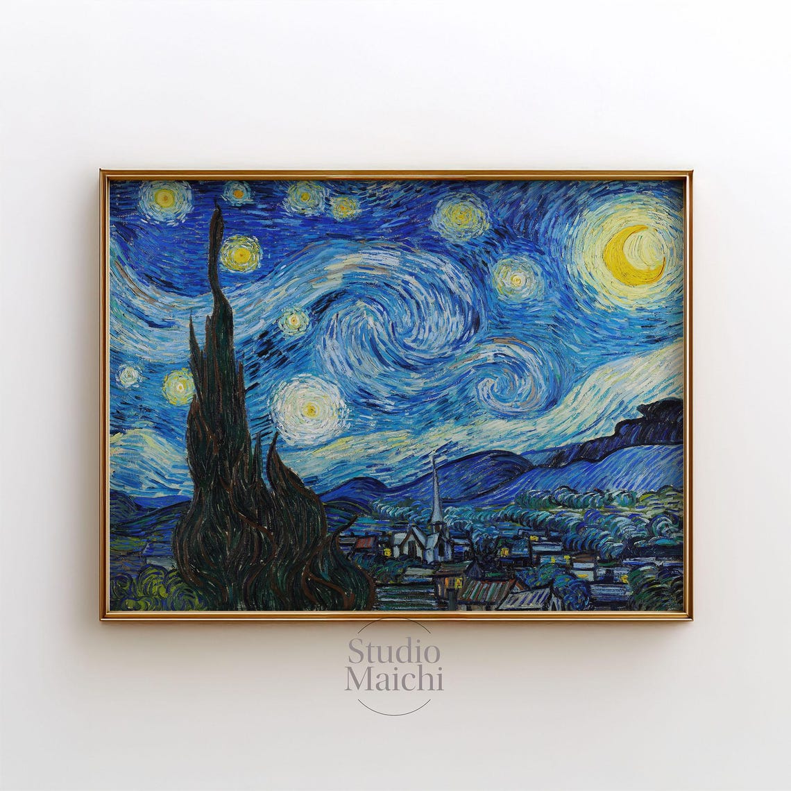 Van Gogh The Starry Night Swirling Sky Cypress Classic Poster