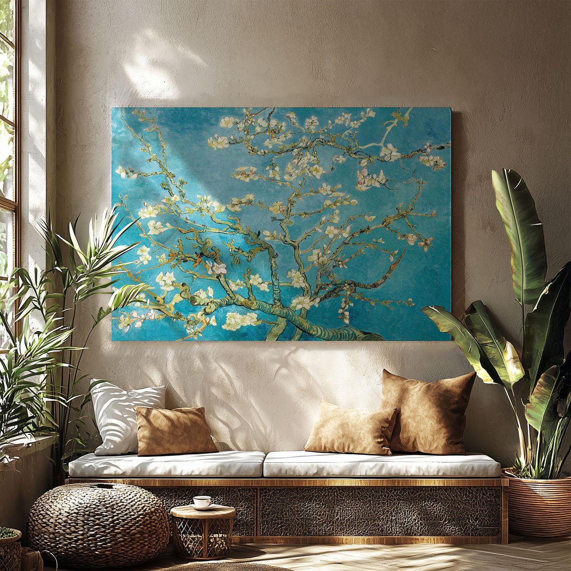 Van Gogh Almond Blossom White Flowers Bright Turquoise Sky Poster - Image 2