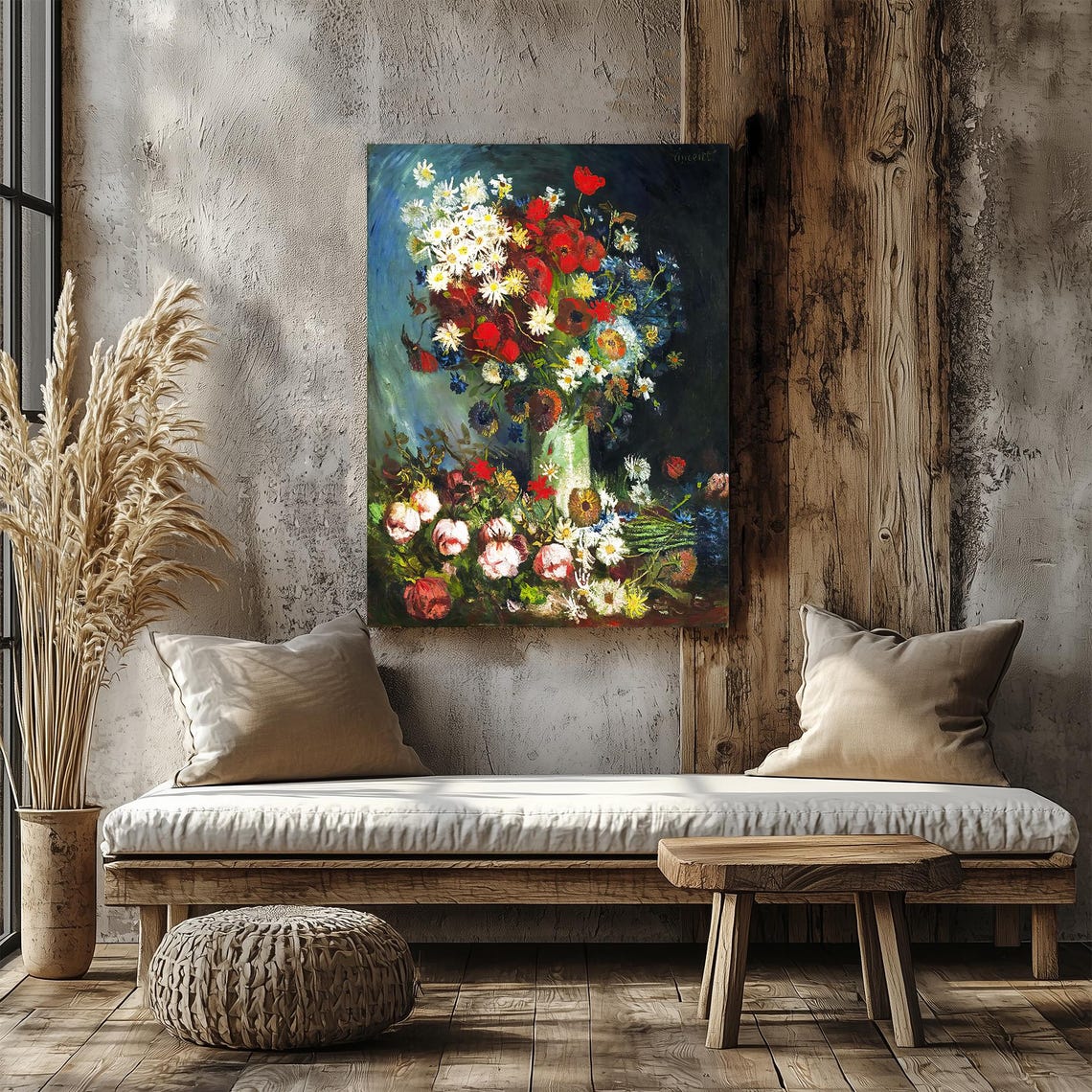 Van Gogh Daisies And Poppies Vase Still Life Vintage Floral Print - Image 2