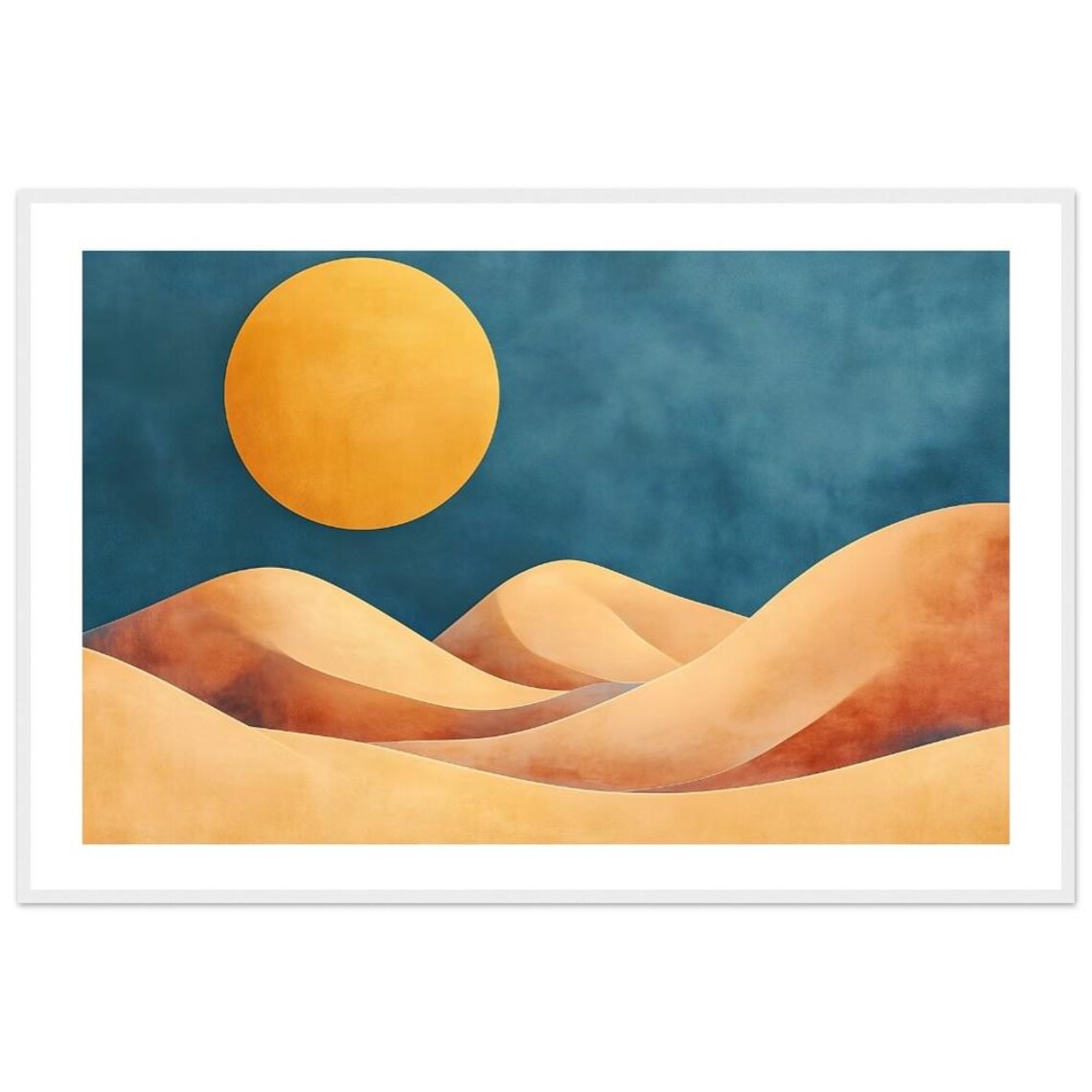 Golden Sun Desert Dunes Teal Sky Modern Landscape Art Poster