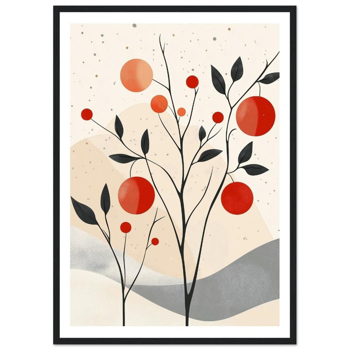 Persimmon Tree Poster Home Decor Minimalistic And Abstract Illustration Wall Art Gift Idea Classic Matte Paper Wooden Framed Poster - Image 2