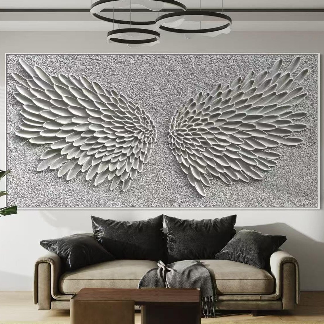 Spread White Angel Wings Sculpted Feather Relief 3D Canvas Poster