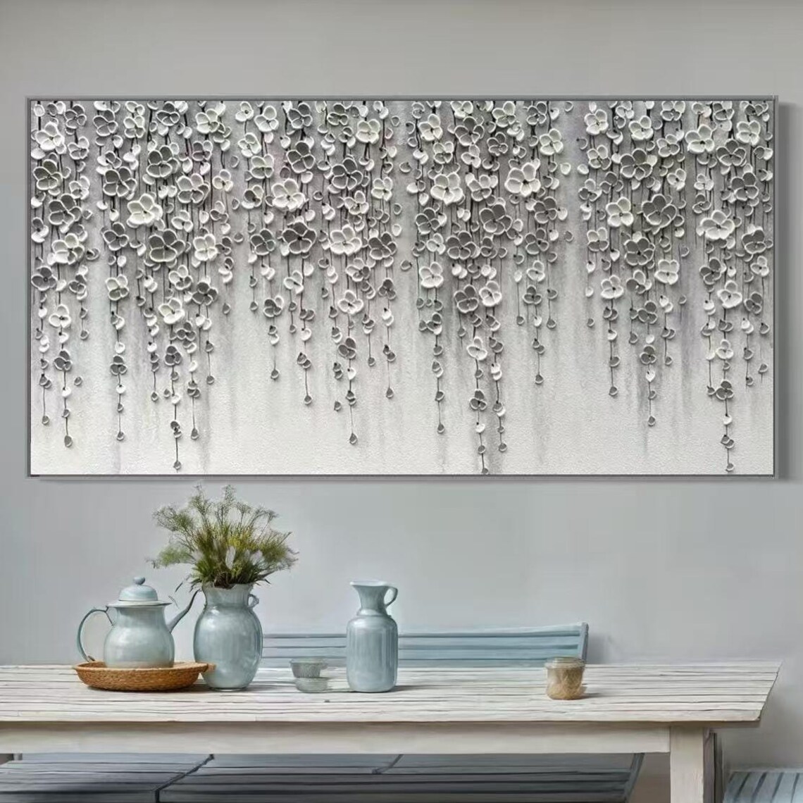 White Flowers Modern Abstract Wall Art Poster