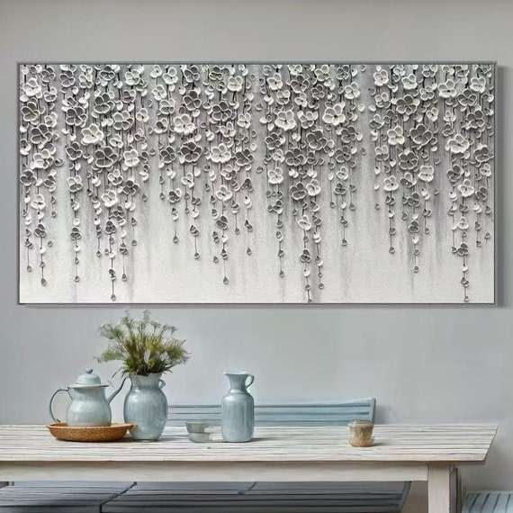 White Flowers Modern Abstract Wall Art Poster