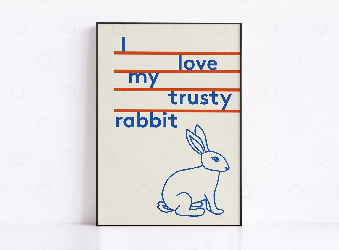 Rabbit Print, Retro Minimal Mid-Century Poster