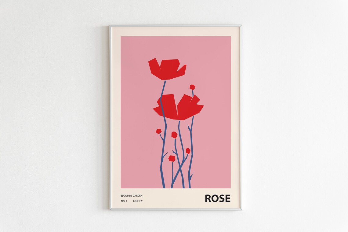 Colorful Rose Illustration, Abstract Botanical Art Print