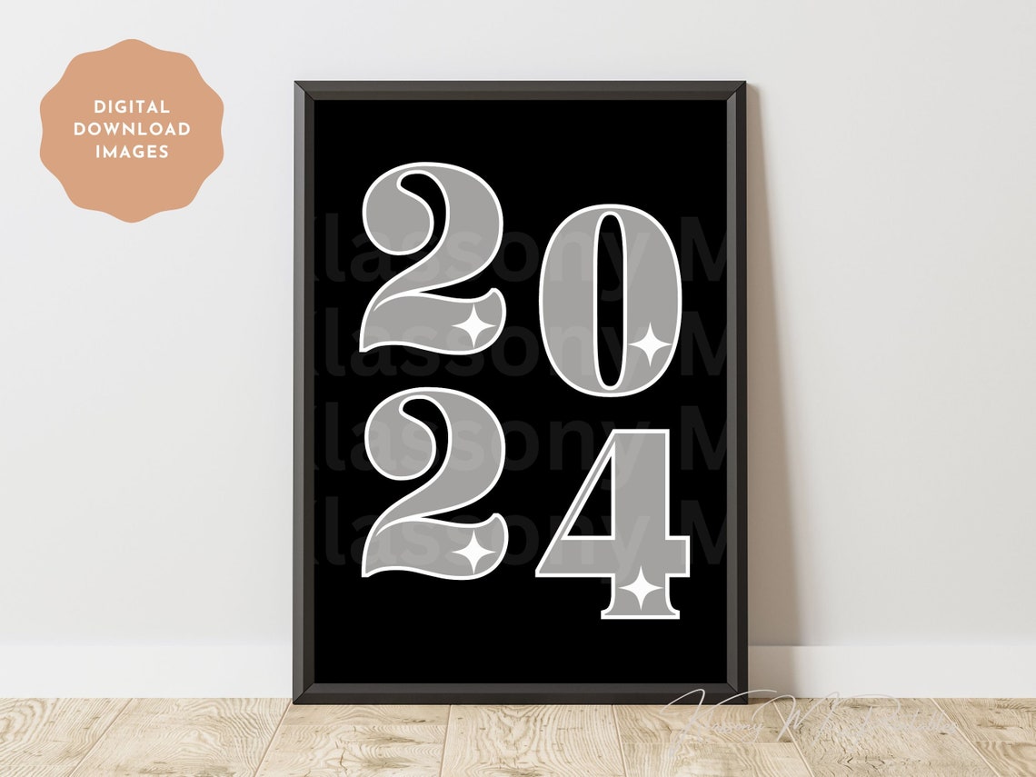 2024 Silver Sparkle Chunky Retro Number New Year Celebration Poster - Image 3