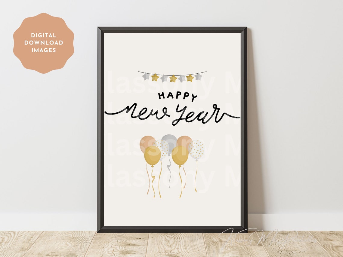 Happy New Year Balloons Stars Garland Cute Pastel Celebration Poster - Image 4