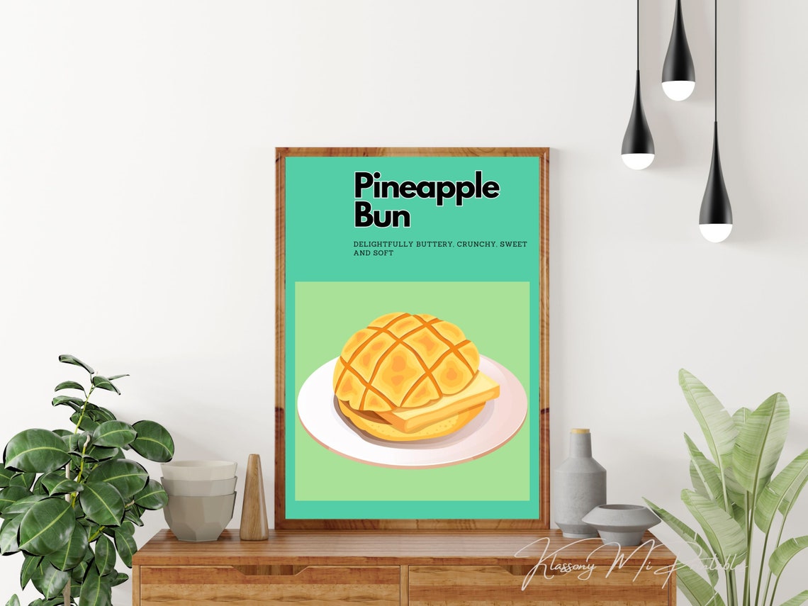 Pineapple Bun Buttery Crunchy Sweet Bakery Mint Green Wall Art - Image 4