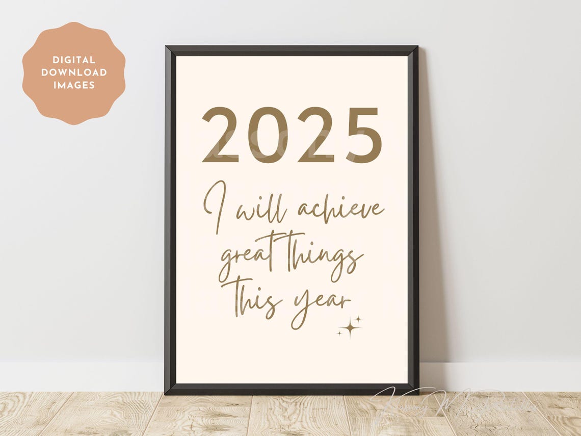 2025 Gold Script Achieve Great Things Inspirational New Year Poster - Image 3