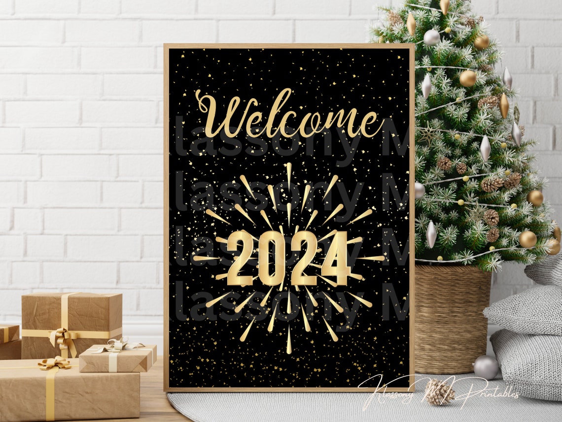 2024 Gold Firework Welcome New Year Black Glam Celebration Poster - Image 3