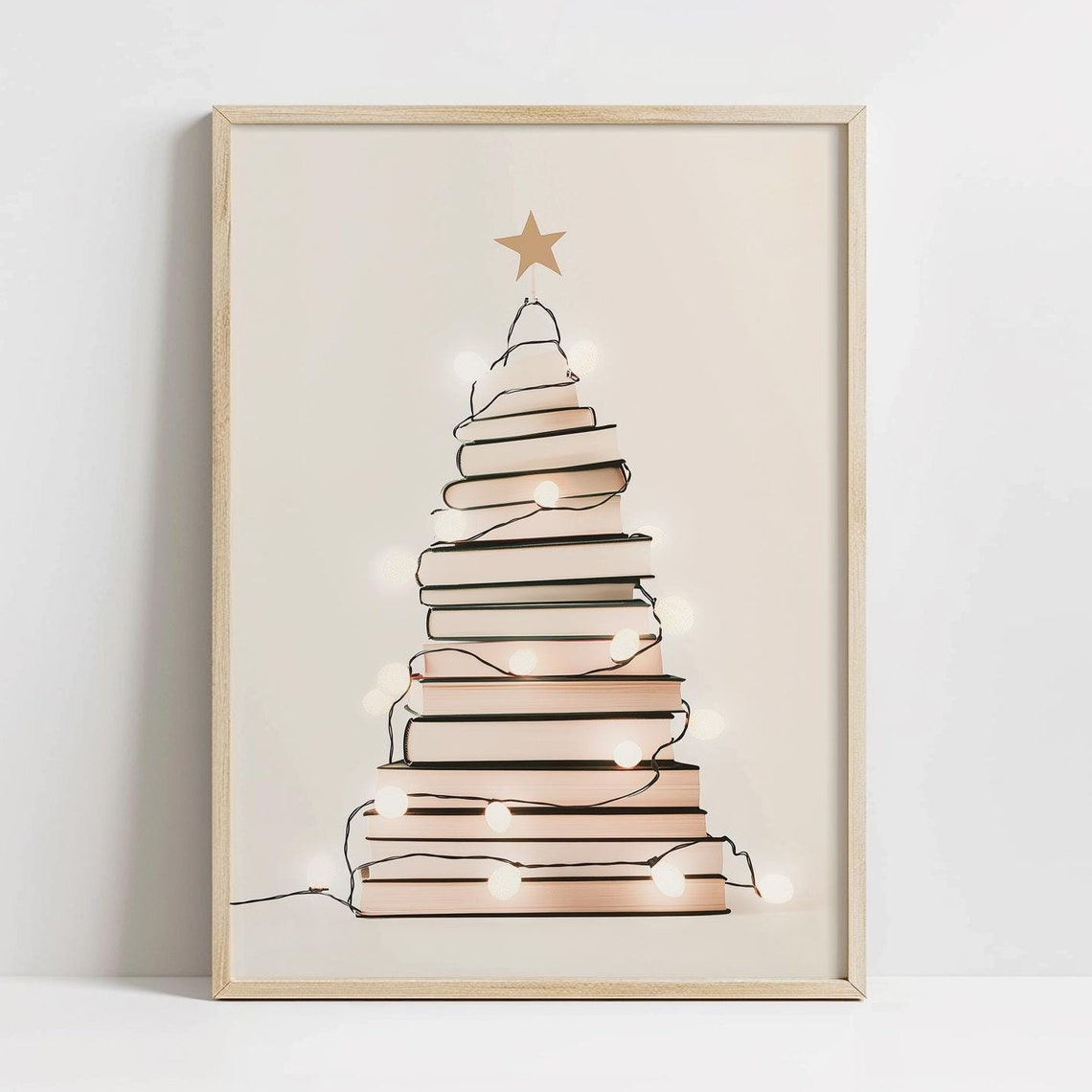 Christmas Tree Book Wall Art Stack Still Life Print Modern Minimalist Holiday Bookworm Decor