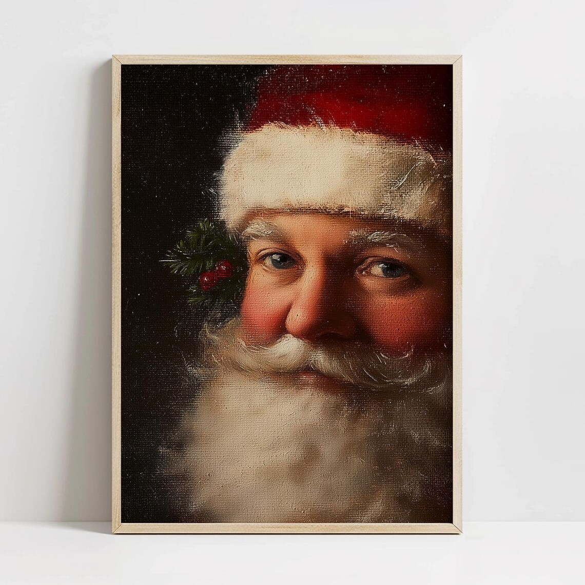 Classic Vintage Santa Claus Portrait Santa Wall Art Vintage Christmas Print Traditional Holiday Home Decor Moody Christmas Art