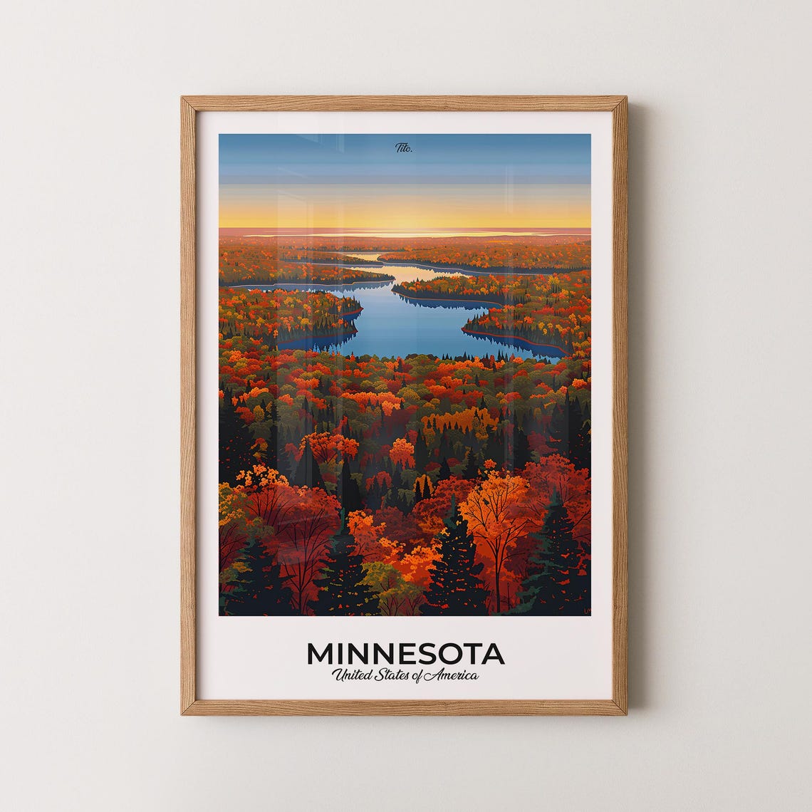 Minnesota Fall Forest River Bend Maple Reds Art Travel Poster