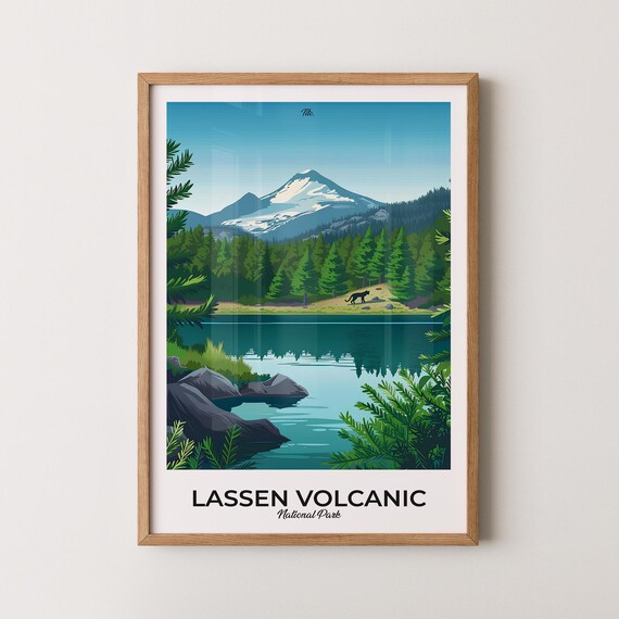 Lassen Volcanic National Park Serene Lake Reflection Peak Wildlife Poster