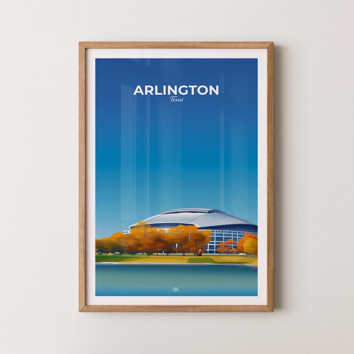 Arlington Texas City Stadium Autumn Trees Skyline Travel Poster