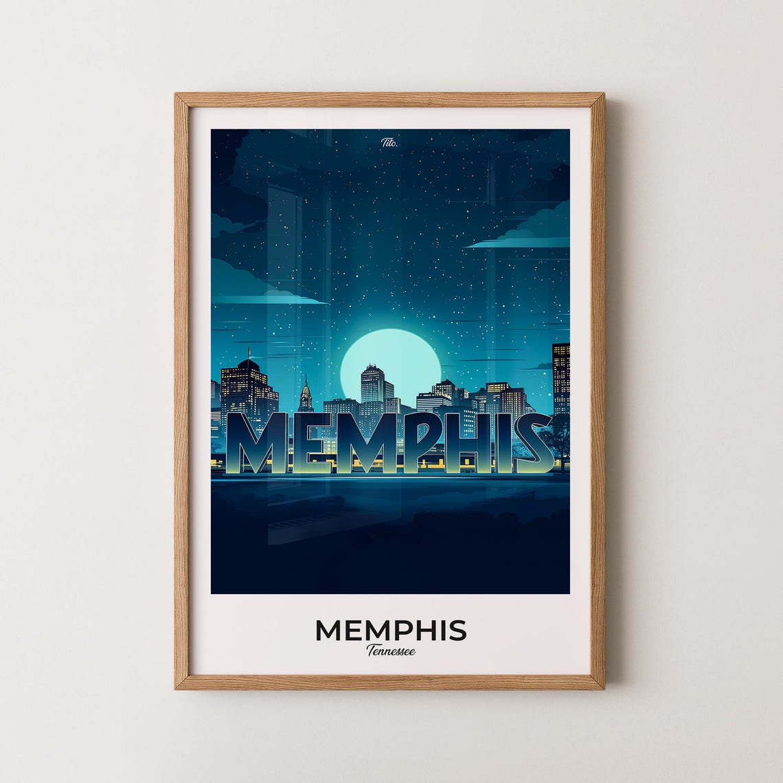 Memphis Tennessee Night Poster Skyline Moonlight City Letters Art