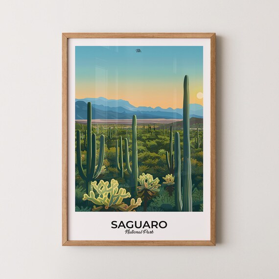 Saguaro National Park Giant Saguaros Golden Dusk Desert Scene Poster