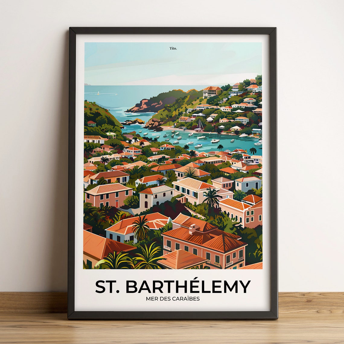 Saint Barthélemy Caribbean Gustavia Harbor Hillside Travel Poster