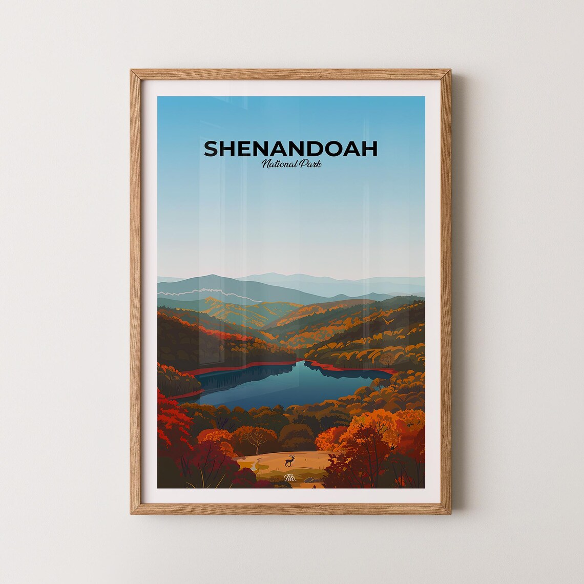 Shenandoah National Park Autumn Lake Deer Blue Ridge Mountains Travel Poster
