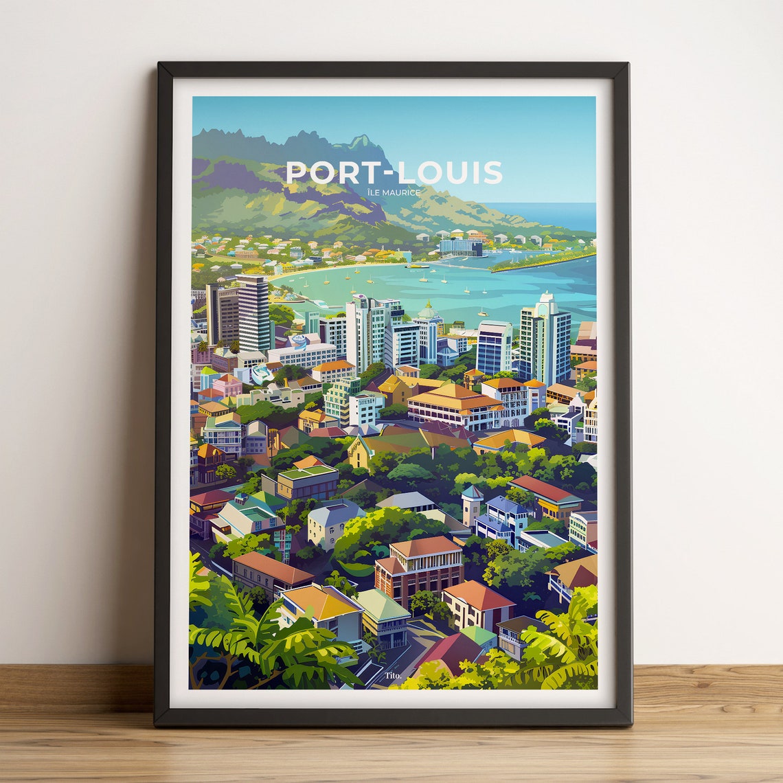 Port Louis Mauritius Aerial Harbor View Full Bleed Travel Poster
