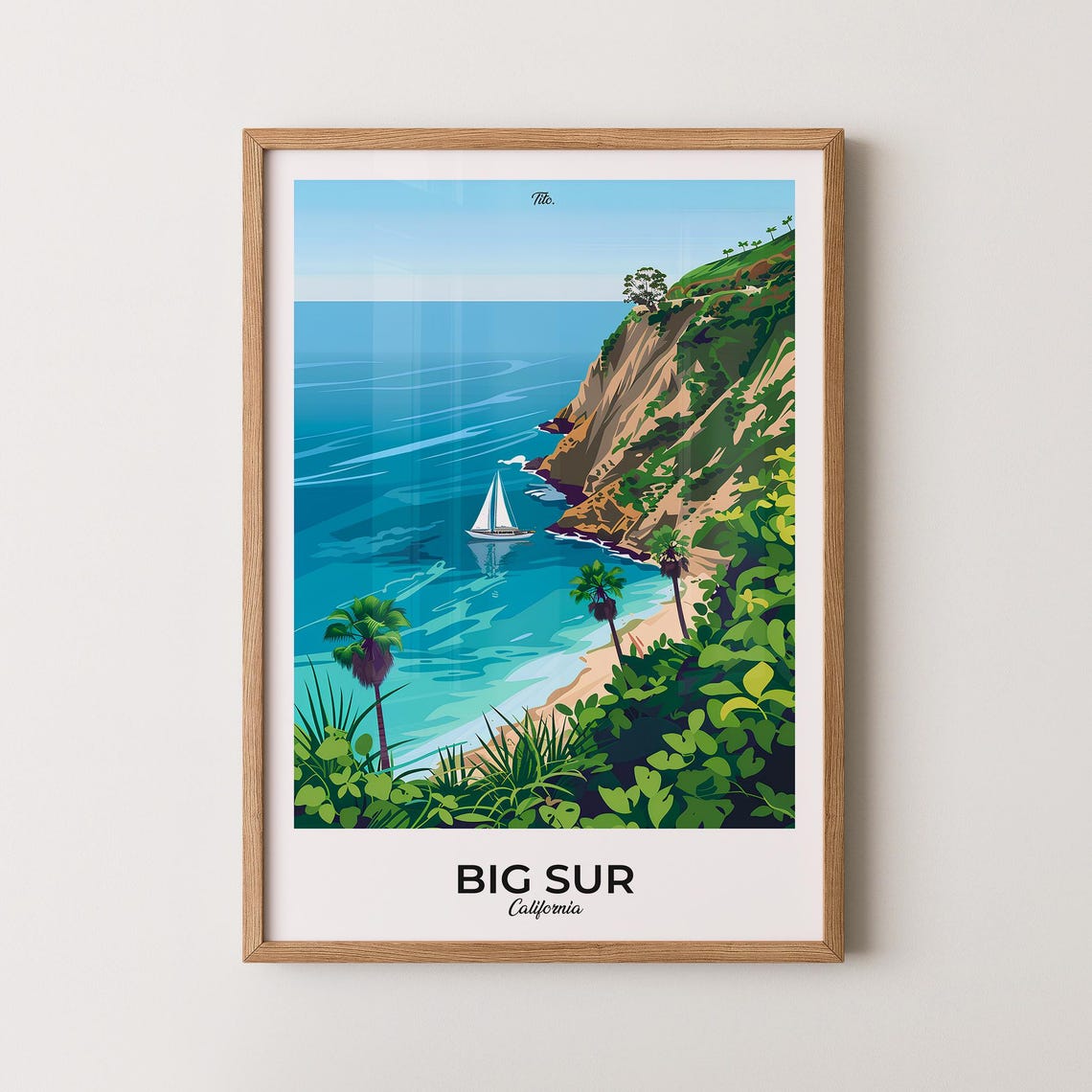 Big Sur California Coastal Poster Cliffs Sailboat Ocean View